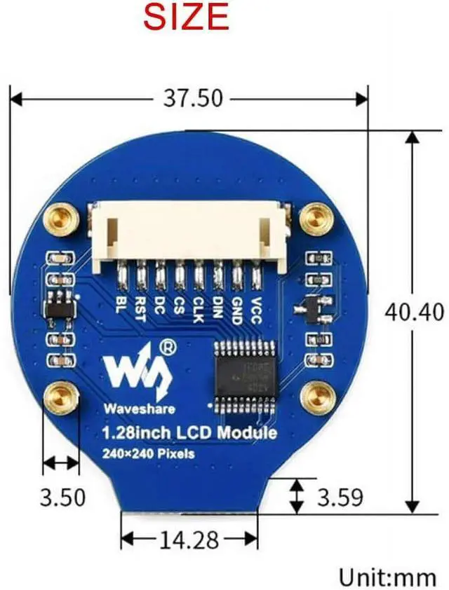 Alt view image 2 of 6 - 1.28 inch Circular Display LCD Screen Module 240×240 Pixels SPI Communication Compatible with Raspberry pi / Arduino and STM32