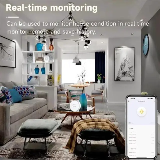 Alt view image 6 of 7 - 4PCS Tuya ZigBee Smart Vibration Sensor Real Time Monitoring Door Window Detection Alarm Smart Home Security System,4 x Tuya ZigBee Smart Vibration Sensor,White