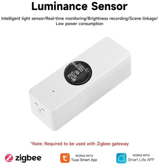Alt view image 7 of 7 - Tuya ZigBee Light Sensor Luminance Sensor Beam Sensor Real-Time Luminance Detection Smart Home Automation App Control,1 x Light Sensor,White