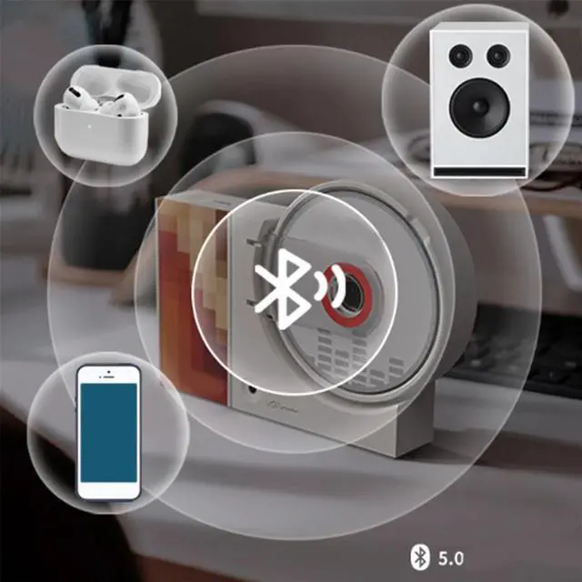 Alt view image 6 of 7 - Wall Mounted CD Music Player Remote Control Home Audio Speaker USB Bluetooth-Compatible AUX Input CD Music Player Red,1 * CD player 1 * Remote control (without 2 AAA batteries),Red