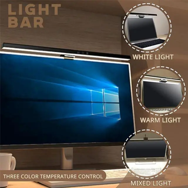 Alt view image 7 of 7 - Laptop Monitor Light Bar USB E-Reading LED Work Light 3 Adjustable Color Temperature, No Screen Glare,1 x LED desk lamp 1 x USB power cord 1 x English manual,Black