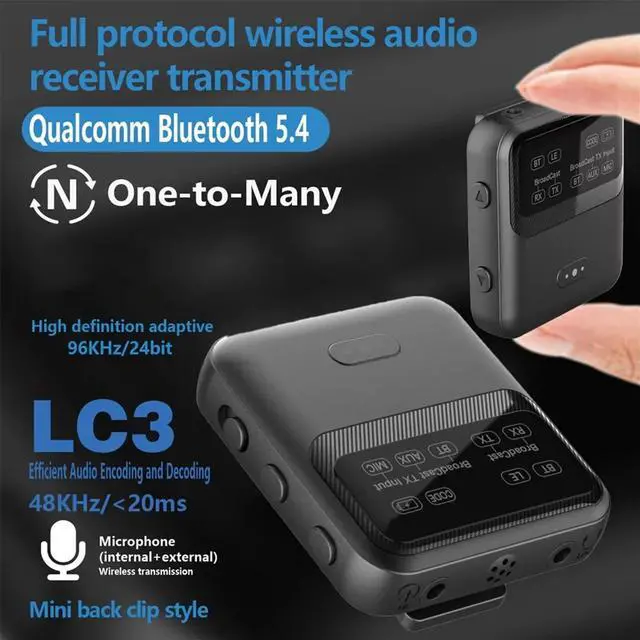 Alt view image 6 of 7 - Bluetooth 5.4 Audio Receiver Transmitter -LL/HD/AD LC3 Auracast LE Audio Adapter Wireless Stereo Music with Mic