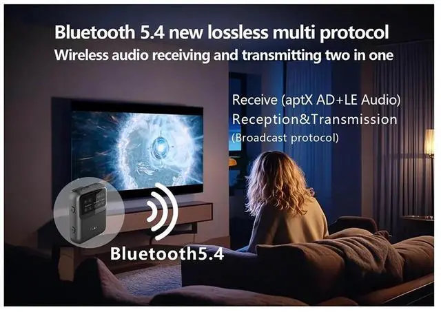 Alt view image 4 of 7 - Bluetooth 5.4 Audio Receiver Transmitter -LL/HD/AD LC3 Auracast LE Audio Adapter Wireless Stereo Music with Mic