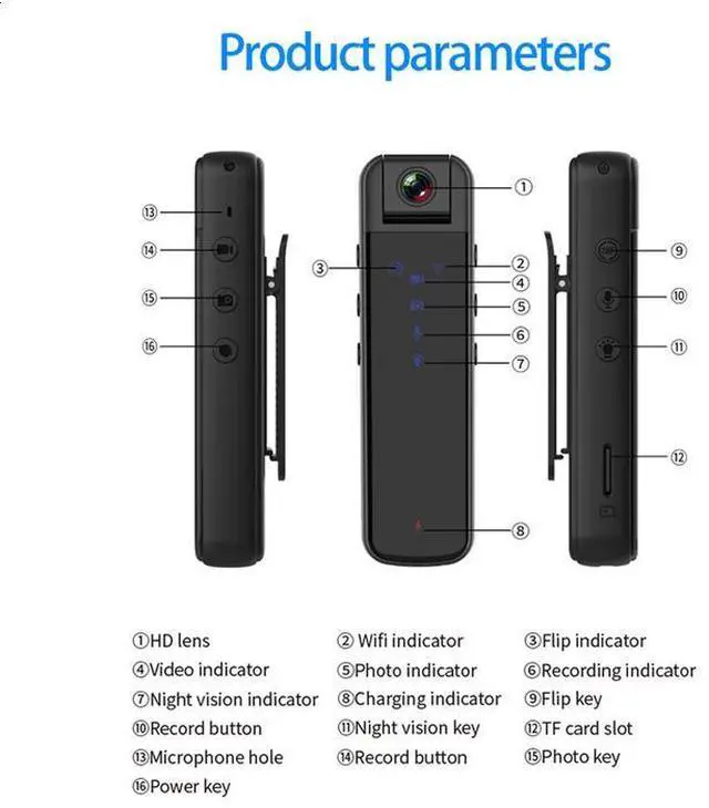 Alt view image 7 of 7 - 1080P HD Mini Wifi Recorder Camera Motion Camera Outdoor Camera Enforcement Recorder Security Body Camera,1 x Wifi Recorder Camera 1 x USB Cable 1 x English manual,Black