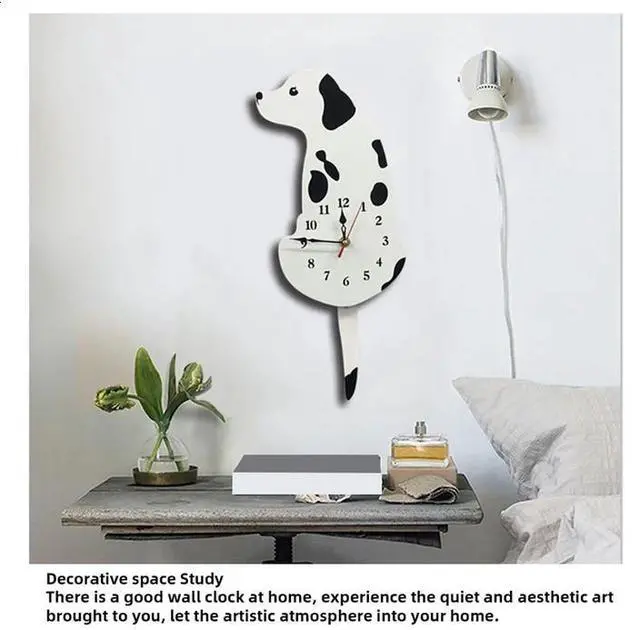 Alt view image 5 of 6 - Dog Wall Clock Home Decor Clock Children's Bedroom Wall Decor Dog Wagging Tail Clock Gifts for Children Birthday Black,1 x Wall clock 1 x Nail,Black