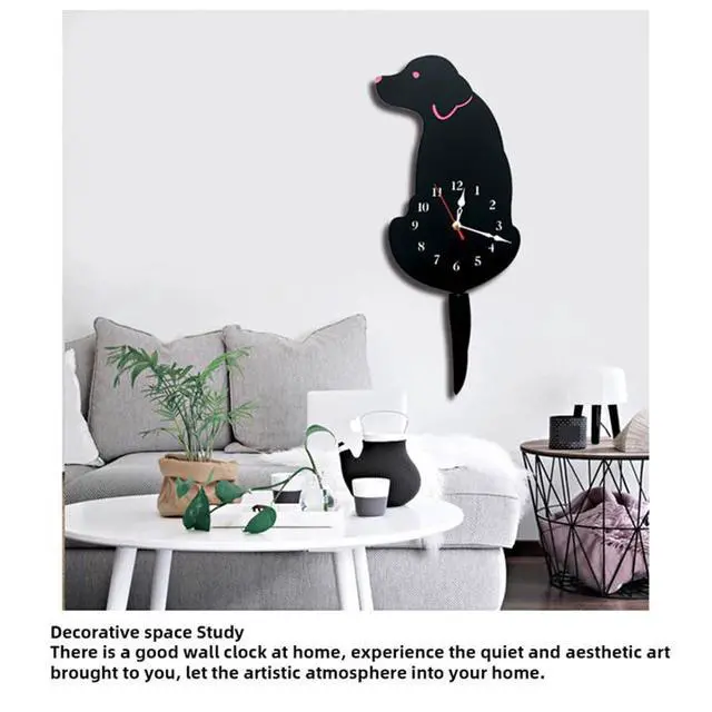 Alt view image 6 of 6 - Dog Wall Clock Home Decor Clock Children's Bedroom Wall Decor Dog Wagging Tail Clock Gifts for Children Birthday Black,1 x Wall clock 1 x Nail,Black