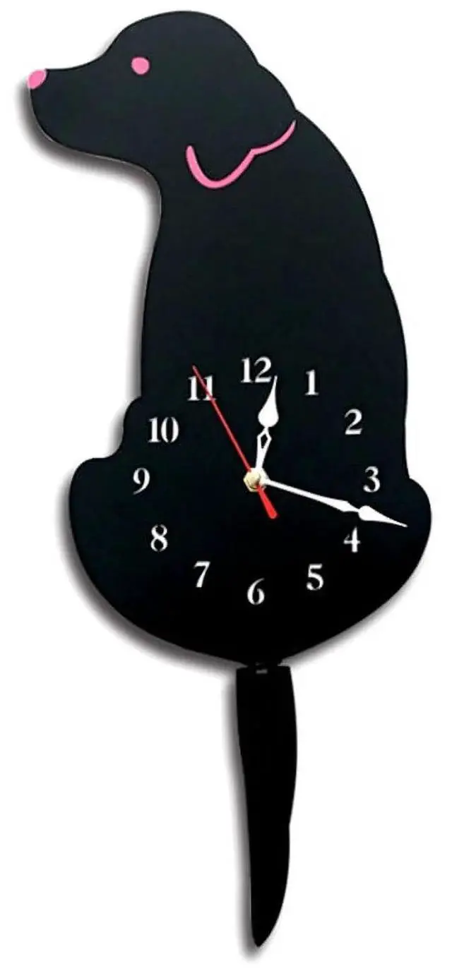 Alt view image 2 of 6 - Dog Wall Clock Home Decor Clock Children's Bedroom Wall Decor Dog Wagging Tail Clock Gifts for Children Birthday Black,1 x Wall clock 1 x Nail,Black