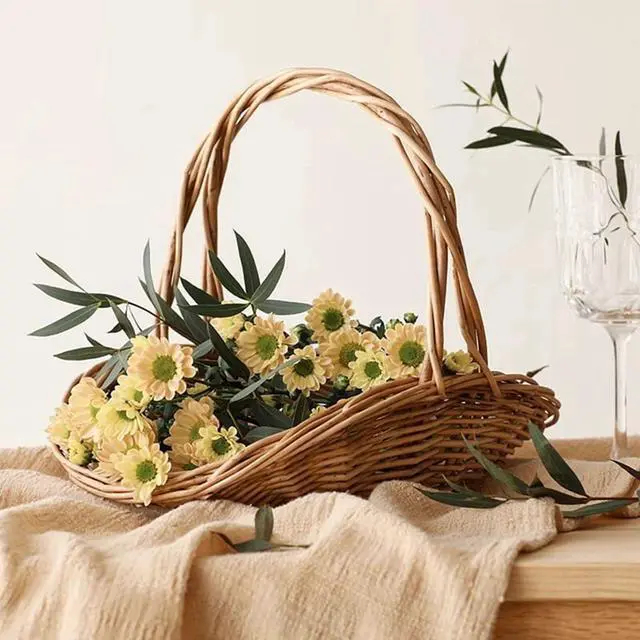 Alt view image 4 of 6 - Picnic Basket Easter Candy Basket Wedding Flower Girl Baskets Fast Food Basket Woven Pantry Organizer,1 x woven basket