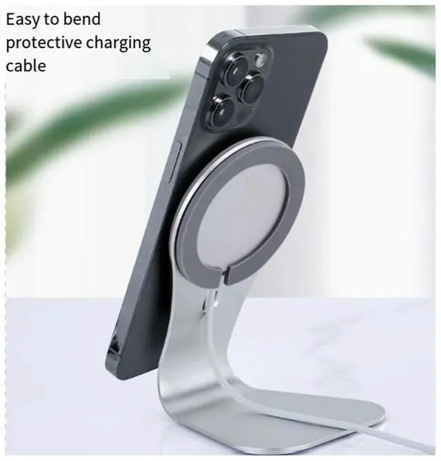 Alt view image 5 of 6 - Magnetic Cell Phone Charger Stand Magnetic Phone Stand Aluminum Alloy Stand Fast Wireless Charging Stand,1 * Magnetic Cell Phone Charger Stand,Silver