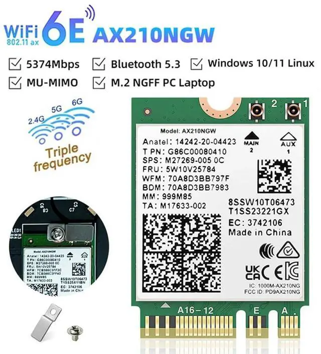 Main image of WiFi 6E AX210 Bluetooth 5..2 Wireless Network Card 5374Mbps 2.4Ghz 5Ghz 6Ghz 802.11ax Wifi Adapter for PC Laptop ABS Photo Color,1 x Wireless Network Card