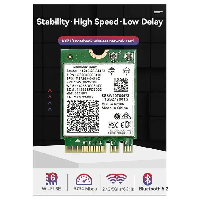 Alt view image 7 of 7 - WiFi 6E AX210 Bluetooth 5..2 Wireless Network Card 5374Mbps 2.4Ghz 5Ghz 6Ghz 802.11ax Wifi Adapter for PC Laptop ABS Photo Color,1 x Wireless Network Card