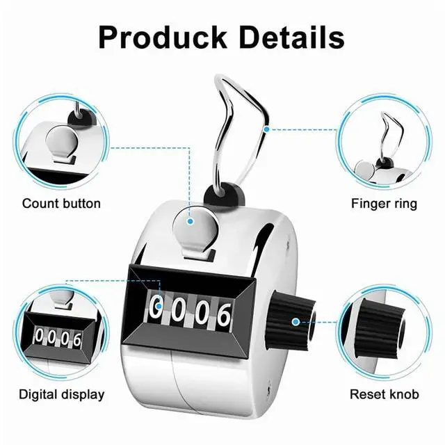 Alt view image 2 of 7 - 2 Pack Clicker Counter, Hand Tally Counter Clicker, 4 Digit Mechanical Palm Click Counter for Coaching, Sports Events,2 * Clicker Counter 2 * lanyards,Silver