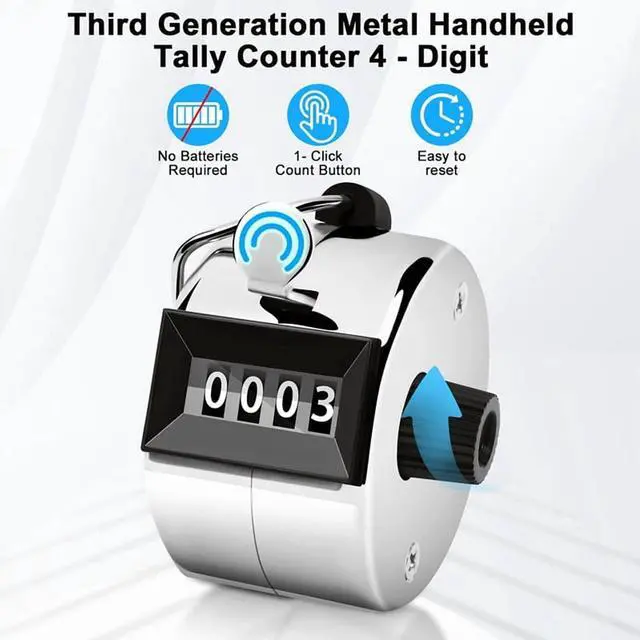 Alt view image 5 of 7 - 2 Pack Clicker Counter, Hand Tally Counter Clicker, 4 Digit Mechanical Palm Click Counter for Coaching, Sports Events,2 * Clicker Counter 2 * lanyards,Silver
