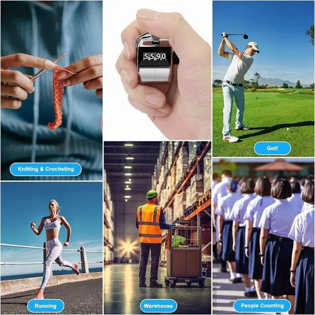 Alt view image 3 of 7 - 2 Pack Clicker Counter, Hand Tally Counter Clicker, 4 Digit Mechanical Palm Click Counter for Coaching, Sports Events,2 * Clicker Counter 2 * lanyards,Silver