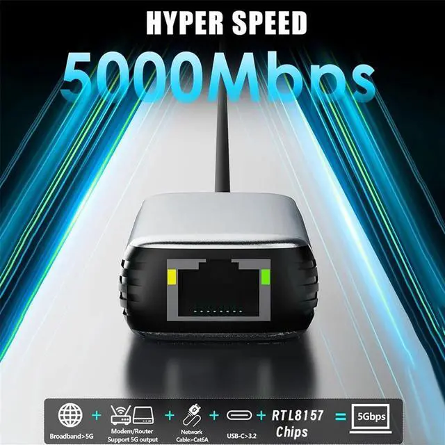 Alt view image 4 of 7 - USB 3.2 to 5Gbps Ethernet Adapter RTL8157 5000Mbps RJ45 Network Converter for Laptop Support 5G,2.5G,1G,100Mbps,1 * 5Gbps Ethernet Adapter,Gray