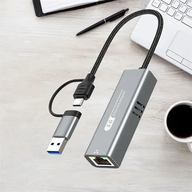 Alt view image 3 of 7 - USB 3.2 to 5Gbps Ethernet Adapter RTL8157 5000Mbps RJ45 Network Converter for Laptop Support 5G,2.5G,1G,100Mbps,1 * 5Gbps Ethernet Adapter,Gray