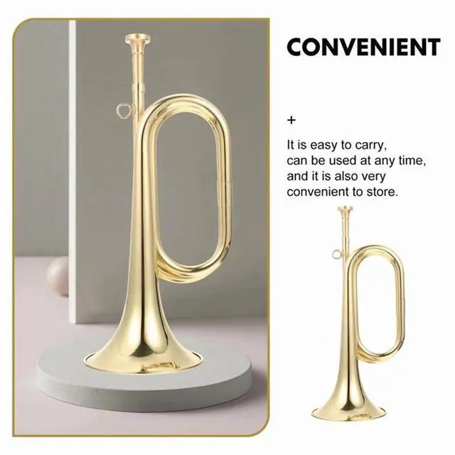 Alt view image 5 of 7 - Small Trumpet Bugle Brass Golden Horn Simple Beginner Wind Instrument for School Band Child Student,1 x Trumpet Bugle 1 x Mouthpiece 1 x Storage Cloth Bag,Gold