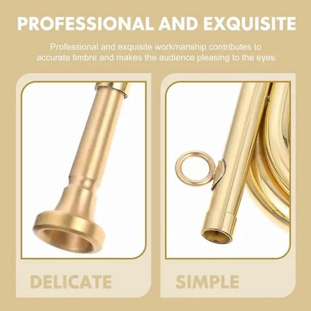 Alt view image 3 of 7 - Small Trumpet Bugle Brass Golden Horn Simple Beginner Wind Instrument for School Band Child Student,1 x Trumpet Bugle 1 x Mouthpiece 1 x Storage Cloth Bag,Gold