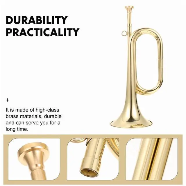 Alt view image 7 of 7 - Small Trumpet Bugle Brass Golden Horn Simple Beginner Wind Instrument for School Band Child Student,1 x Trumpet Bugle 1 x Mouthpiece 1 x Storage Cloth Bag,Gold