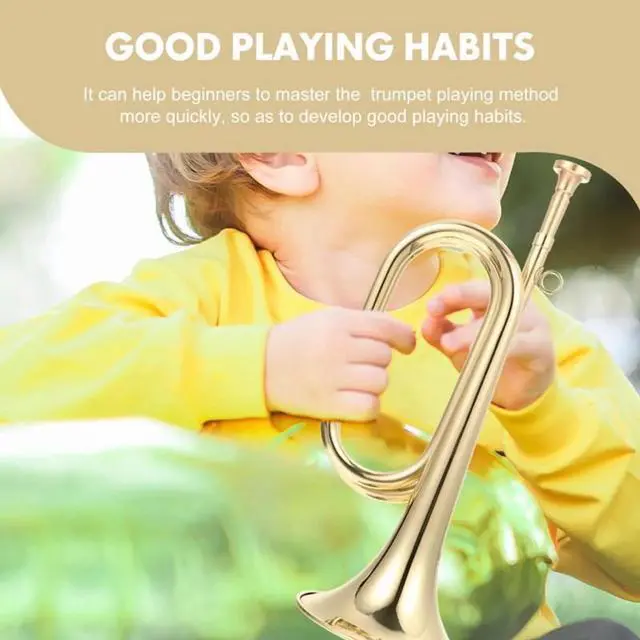 Alt view image 4 of 7 - Small Trumpet Bugle Brass Golden Horn Simple Beginner Wind Instrument for School Band Child Student,1 x Trumpet Bugle 1 x Mouthpiece 1 x Storage Cloth Bag,Gold