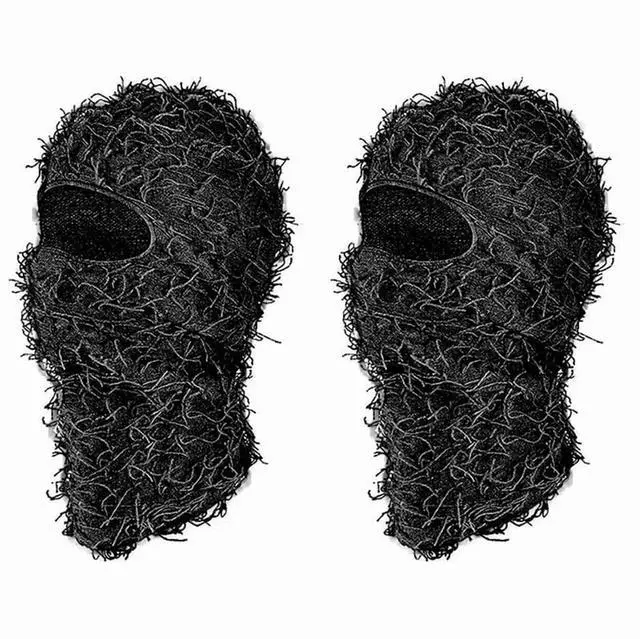 Main image of 2X Distressed Ski Mask Full Face Knitted Fuzzy Yeat Shiesty Distress Mask for Men Women Black