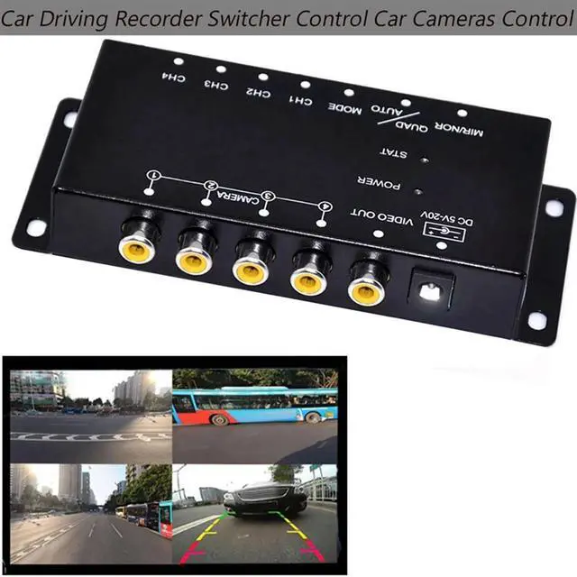 Alt view image 4 of 7 - Car 4-Channel Driving Recorder Switcher Control Car Cameras IR Control Switch Combiner Box for 360° Panoramic Image,1 x Camera Video Control 1 x remote control,Black