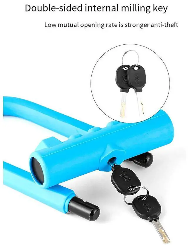 Alt view image 6 of 7 - Bike Lock Anti-Theft Mountain Bike Road Bike Silicone U-Lock Helmet Bicycle Electric Scooter Blue,1 x Padlock,Blue