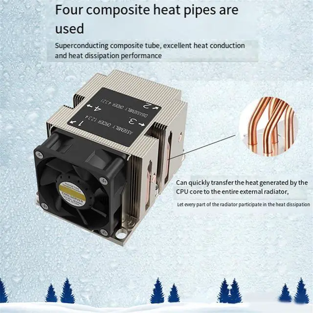 Alt view image 7 of 7 - LGA3647-2U-R83 Cooler 240W for Lga 3647 Narrow Type Radiator 2u Heat Sink 4 Heat Pipe Side Blow Cooling Fan,1 * cpu Cooler