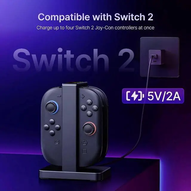 Alt view image 2 of 7 - Controller charger compatible with Switch 2, Joy-Pad charging dock with audible alarm and charging indicator, USB Type-C charging cable included