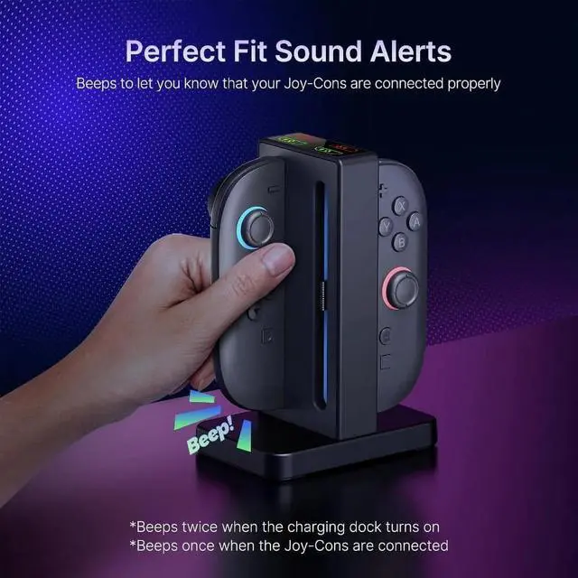 Alt view image 5 of 7 - Controller charger compatible with Switch 2, Joy-Pad charging dock with audible alarm and charging indicator, USB Type-C charging cable included