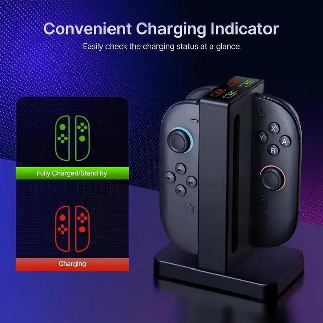 Alt view image 6 of 7 - Controller charger compatible with Switch 2, Joy-Pad charging dock with audible alarm and charging indicator, USB Type-C charging cable included