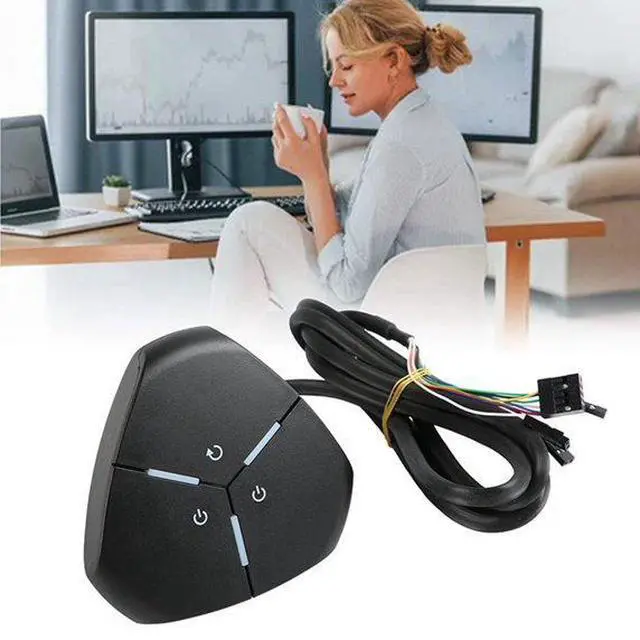 Alt view image 3 of 5 - Computer Desktop Switch PC Power on/Restart Button Dual USB External Extension Power Cable on/Off Button for Office B