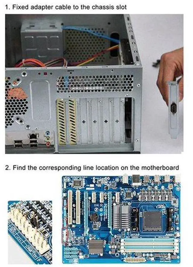Alt view image 5 of 5 - Computer Desktop Switch PC Power on/Restart Button Dual USB External Extension Power Cable on/Off Button for Office B