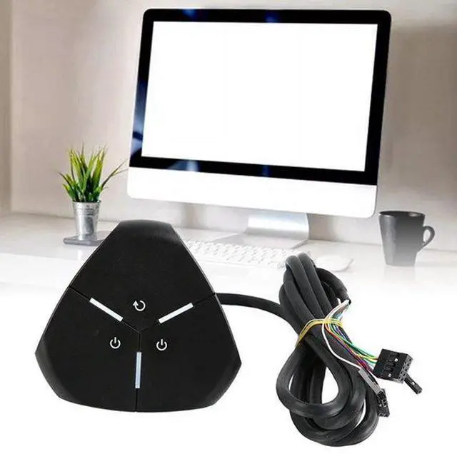 Alt view image 2 of 5 - Computer Desktop Switch PC Power on/Restart Button Dual USB External Extension Power Cable on/Off Button for Office B