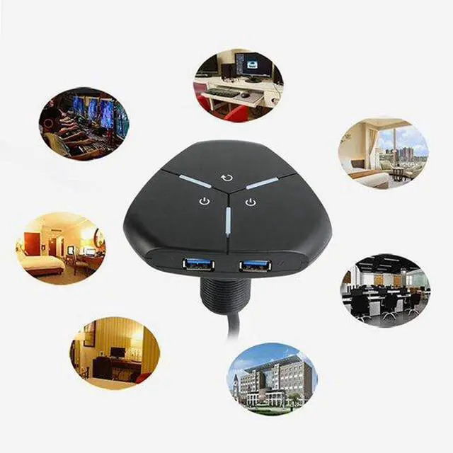 Alt view image 4 of 5 - Computer Desktop Switch PC Power on/Restart Button Dual USB External Extension Power Cable on/Off Button for Office B