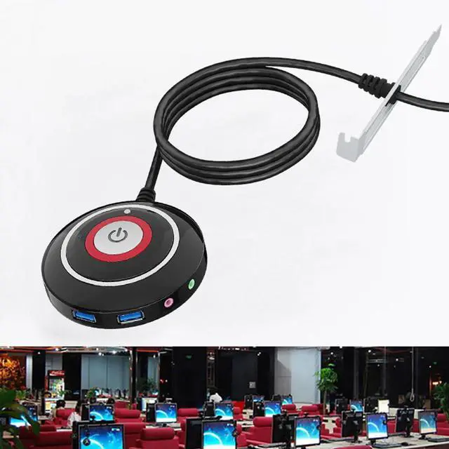 Alt view image 3 of 7 - Lifetechs Desktop Switch Multi-function Interface Dual USB Audio Anti-theft Big Button Sensitive PC Reset with Extension Cord Desktop PC Power Button Switch for Home Office Internet Bar