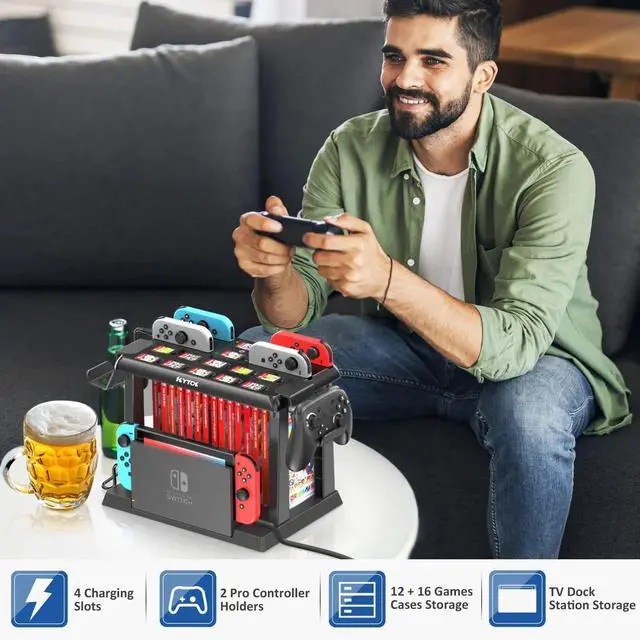 Alt view image 4 of 6 - Kytok Switch Games Storage Organizer Tower with Joy Con Controller Charger, Nintendo Switch OLED Accessories, Switch Docking Station with Pro Controller Holder