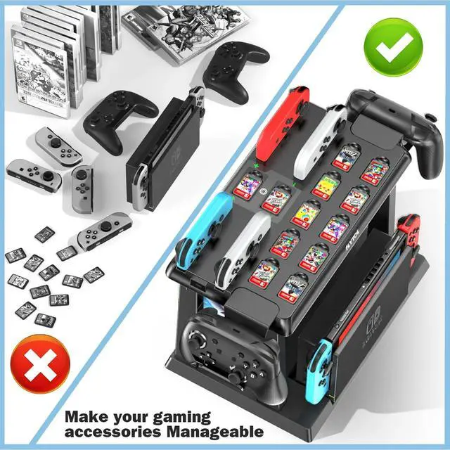 Alt view image 6 of 6 - Kytok Switch Games Storage Organizer Tower with Joy Con Controller Charger, Nintendo Switch OLED Accessories, Switch Docking Station with Pro Controller Holder
