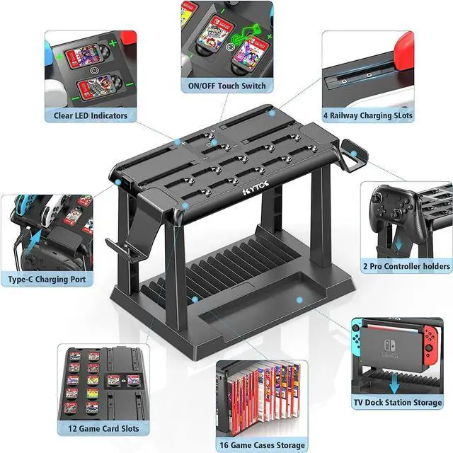 Alt view image 2 of 6 - Kytok Switch Games Storage Organizer Tower with Joy Con Controller Charger, Nintendo Switch OLED Accessories, Switch Docking Station with Pro Controller Holder
