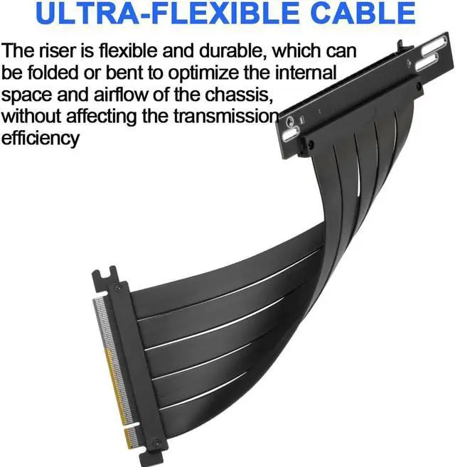 Alt view image 5 of 5 - PCIE 4.0 Riser Cable 90 Degree, PCIe 4.0 x16 High Speed Flexible Extender Card, EMI Shielded 30AWG, TPE Cable Sleeves, Pcie 4.0 Riser Compatible with 4090 4080 4070 3090 and Pcie 3.0 System 20cm