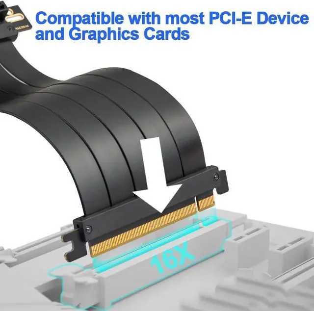 Alt view image 2 of 5 - PCIE 4.0 Riser Cable 90 Degree, PCIe 4.0 x16 High Speed Flexible Extender Card, EMI Shielded 30AWG, TPE Cable Sleeves, Pcie 4.0 Riser Compatible with 4090 4080 4070 3090 and Pcie 3.0 System 20cm