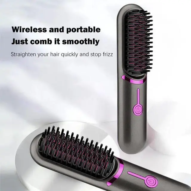 Alt view image 5 of 7 - Hair Straightener Brush Fast Heating Cordless Curling Comb F