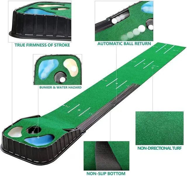 Alt view image 2 of 7 - PGM Golf Indoor Putting Mat Putter Trainer Green Carpet Prac