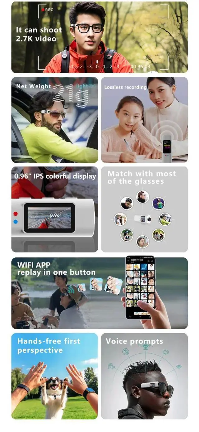 Alt view image 2 of 7 - 2.7K HD Camera Glasses Outdoor Sports Camera WiFi Motorcycle