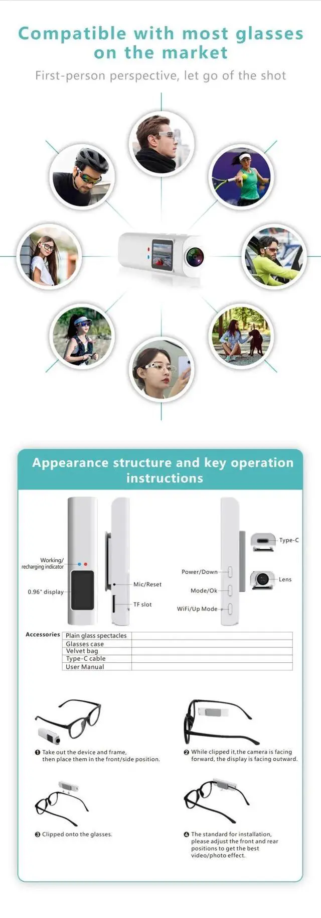 Alt view image 7 of 7 - 2.7K HD Camera Glasses Outdoor Sports Camera WiFi Motorcycle