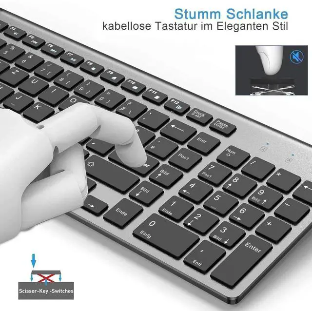 Alt view image 3 of 7 - German Wireless QWERTZ Keyboard and Mouse Combo Ultra Slim 2