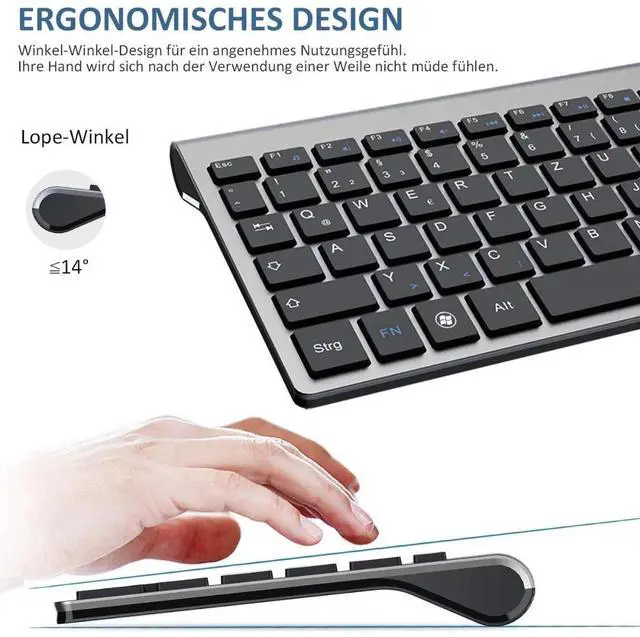 Alt view image 2 of 7 - German Wireless QWERTZ Keyboard and Mouse Combo Ultra Slim 2