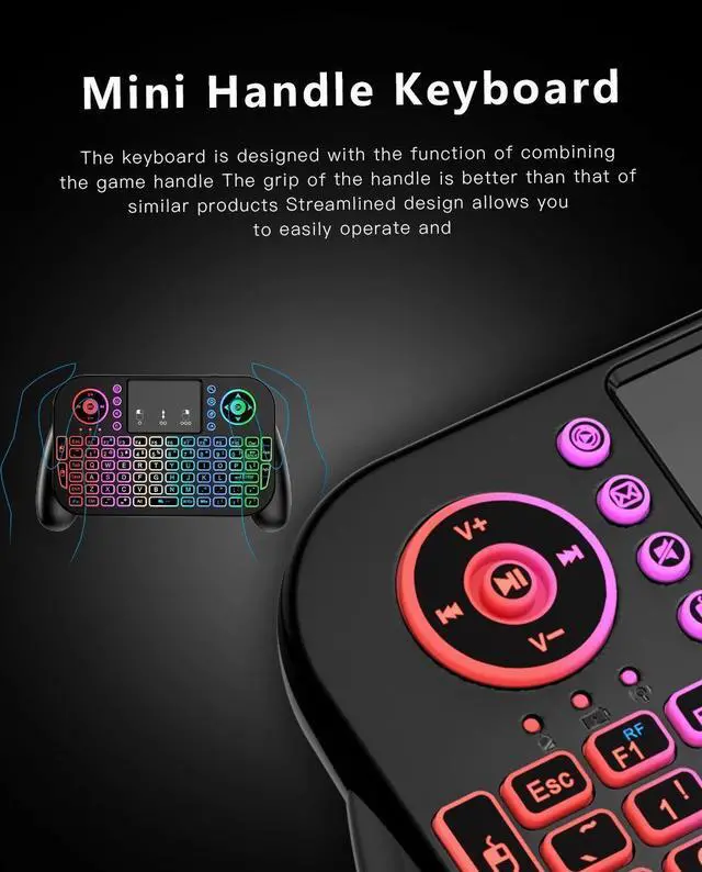 Alt view image 3 of 7 - Mini Wireless Keyboard V8 7 Backlit 2.4G Bluetooth Air Mouse