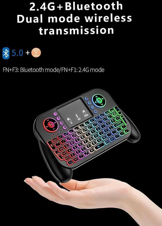 Alt view image 4 of 7 - Mini Wireless Keyboard V8 7 Backlit 2.4G Bluetooth Air Mouse