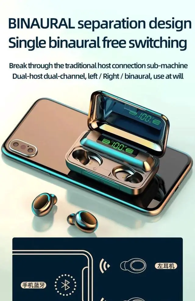 Alt view image 5 of 7 - F9 Wireless Earphones Bluetooth TWS LED Dislpaly Binaural He